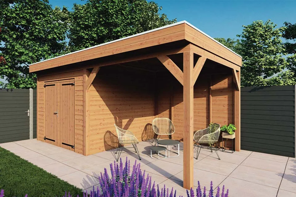 Fonteyn | Tuinhuis met Overkapping Traditioneel 5950 x 3300 | Onbehandelde Douglas Wanden