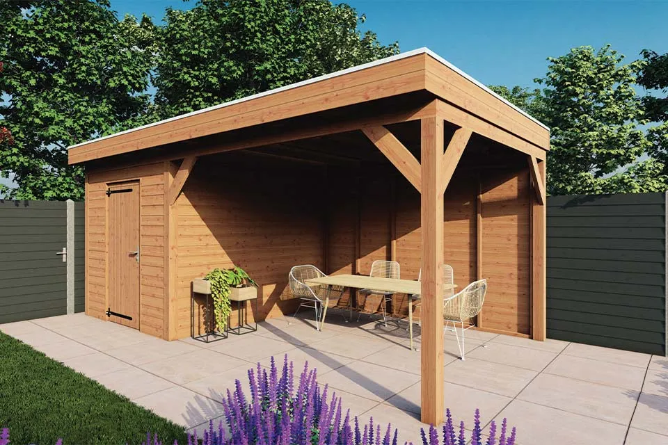 Fonteyn | Tuinhuis met Overkapping Traditioneel 6100 x 3300 | Onbehandelde Douglas Wanden