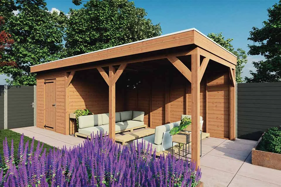 Fonteyn | Tuinhuis met Overkapping Traditioneel 7300 x 3300 | Onbehandelde Douglas Wanden