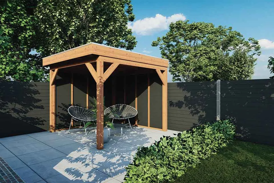 Fonteyn | Overkapping Traditioneel 3100 x 3300 | Zwart Geïmpregneerde Vuren Wanden