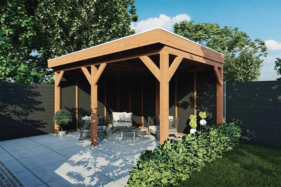 Fonteyn | Overkapping Traditioneel 4900 x 3300 | Zwart Geïmpregneerde Vuren Wanden