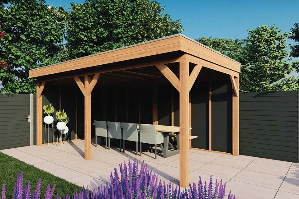 Fonteyn | Overkapping Traditioneel 5950 x 3300 | Zwart Geïmpregneerde Vuren Wanden