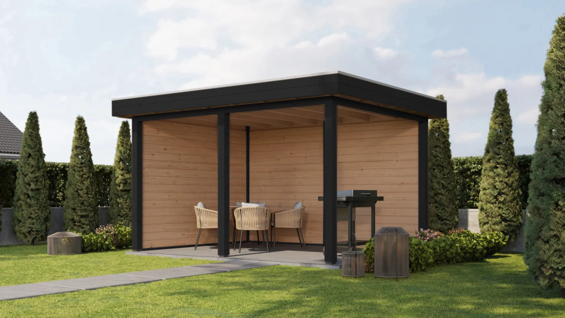 Fonteyn Exclusief Overkapping 388x300cm - Gebeitst Transparant Eiken / RAL7021