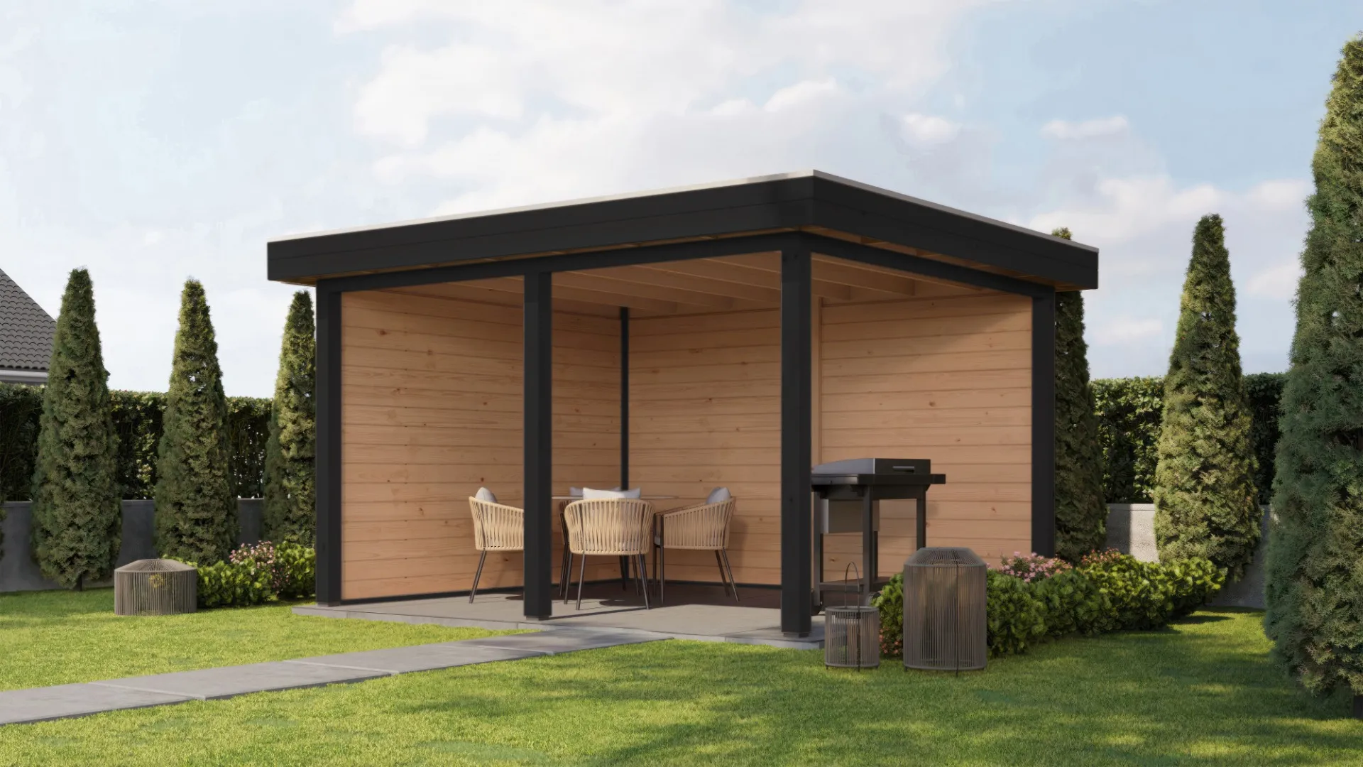 Fonteyn Exclusief Overkapping 388x350cm - Gebeitst Transparant Eiken / RAL7021