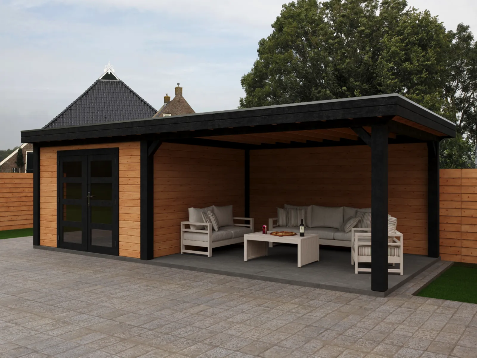 Fonteyn | Tuinhuis Lynn met Overkapping 700 x 300 Exclusief