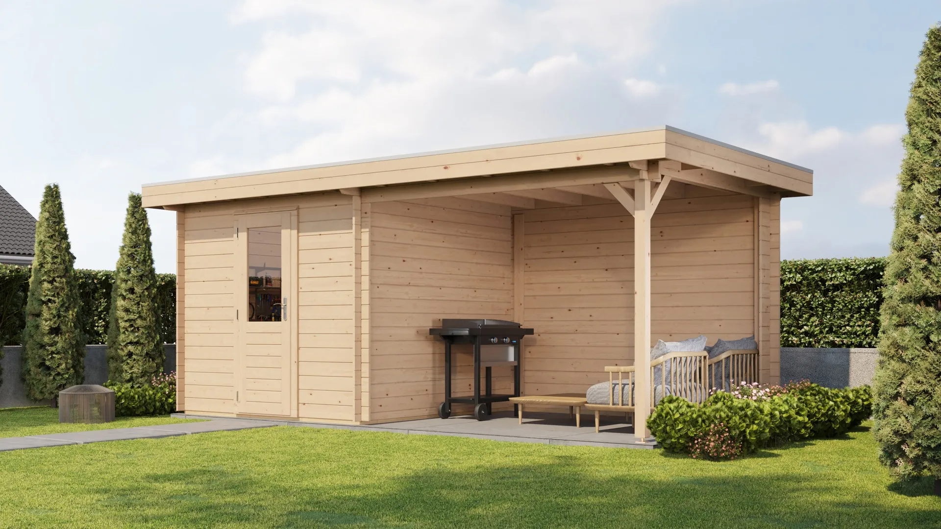 Lugarde Select | Tuinhuis Deventer met Overkapping Rechts 250 + 300 x 250 | Onbehandeld