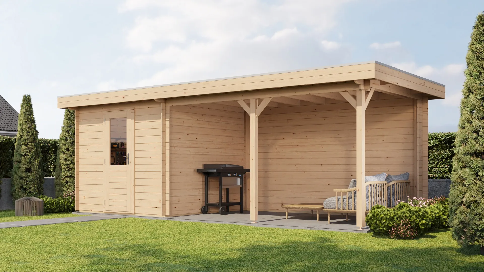 Lugarde Select | Tuinhuis Ede met Overkapping Rechts 250 + 400 x 250 | Onbehandeld