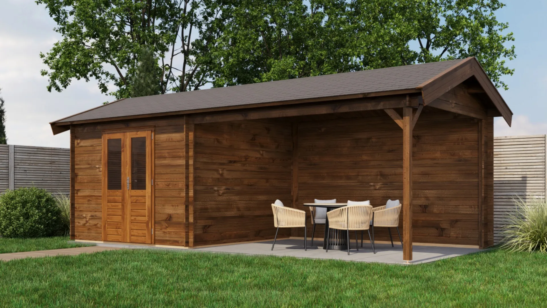 Lugarde Select | Tuinhuis Epe met Overkapping Rechts 300 + 400 x 300 | Keteldruk Bruin