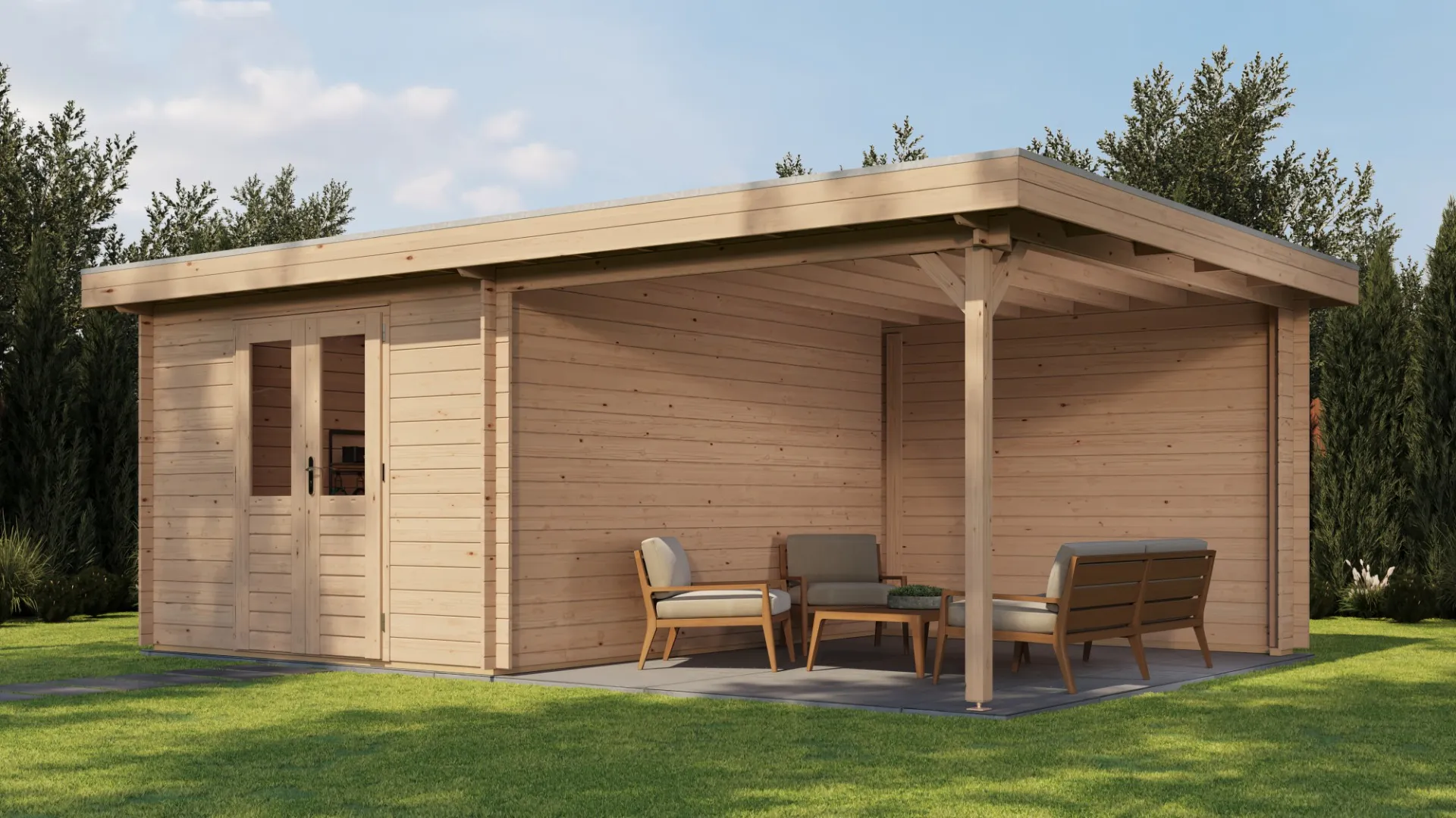 Lugarde Select | Tuinhuis Tiel met Overkapping Rechts 300 + 300 x 400 | Onbehandeld