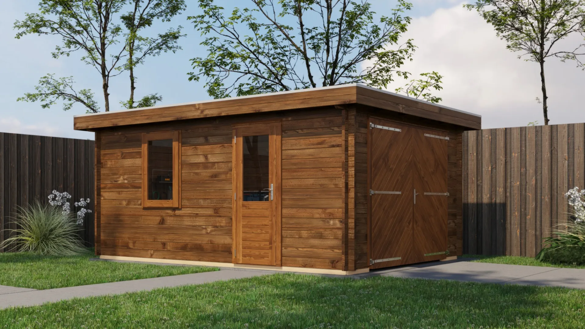 Lugarde Select | Blokhut Eibergen met Garagedeur 350 x 500 | Keteldruk Bruin