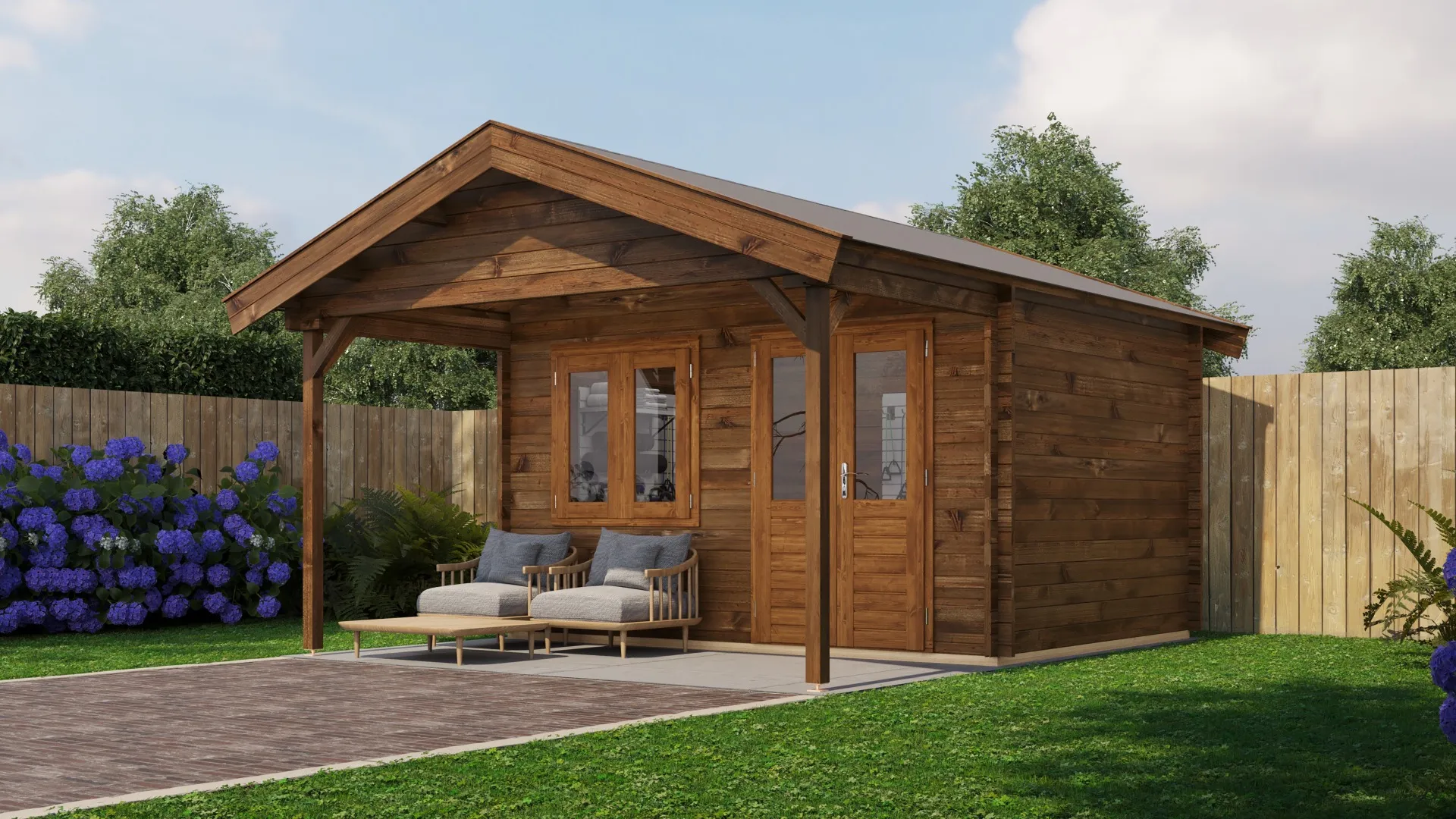 Lugarde Select | Tuinhuis Katwijk met Overkapping 400 + 200 x 300 | Keteldruk Bruin