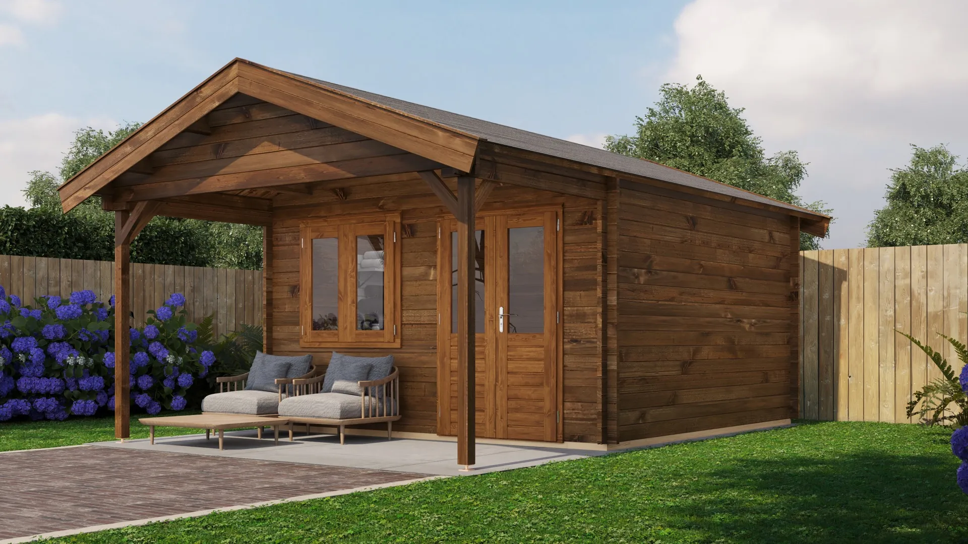 Lugarde Select | Tuinhuis Elburg met Overkapping 400 + 200 x 400 | Keteldruk Bruin