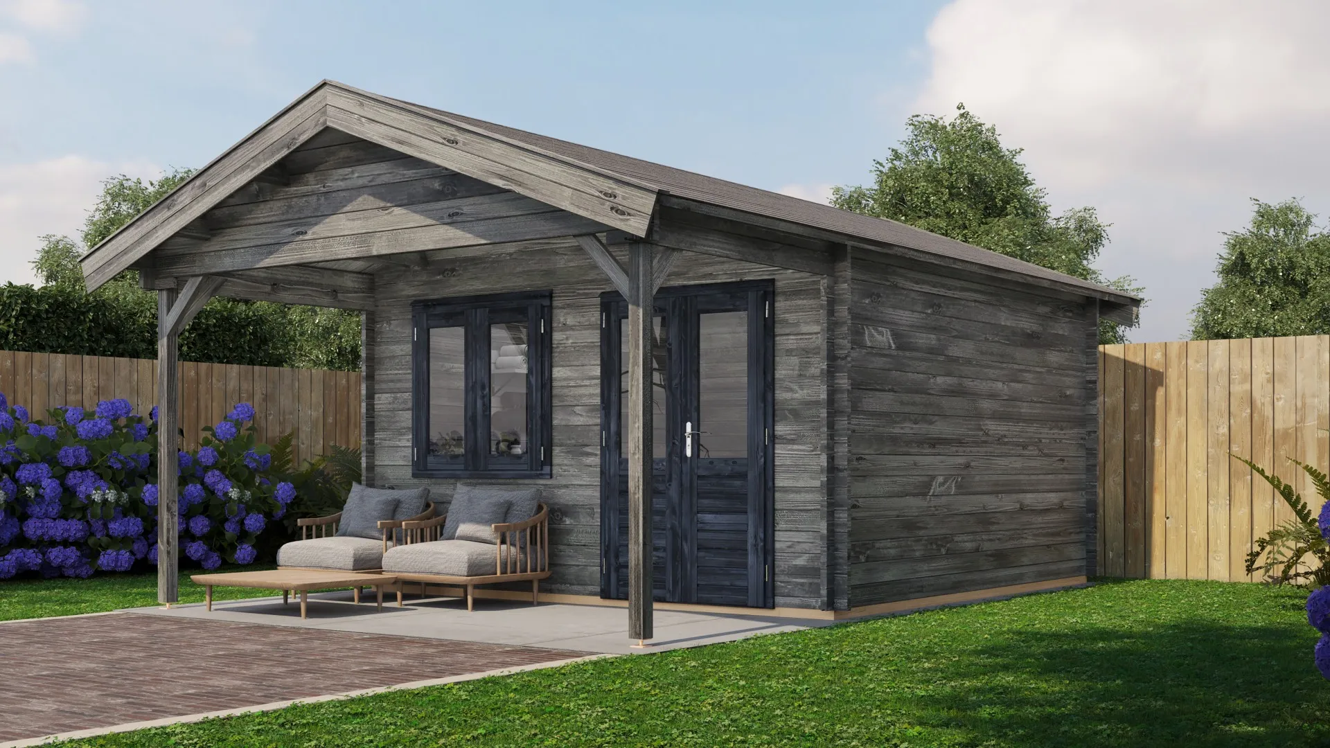 Lugarde Select | Tuinhuis Elburg met Overkapping 400 + 200 x 400 | Keteldruk Grijs