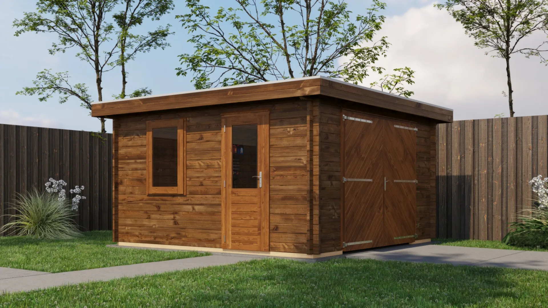 Lugarde Select | Tuinhuis Groenlo met Garagedeur 400 x 400 | Keteldruk Bruin