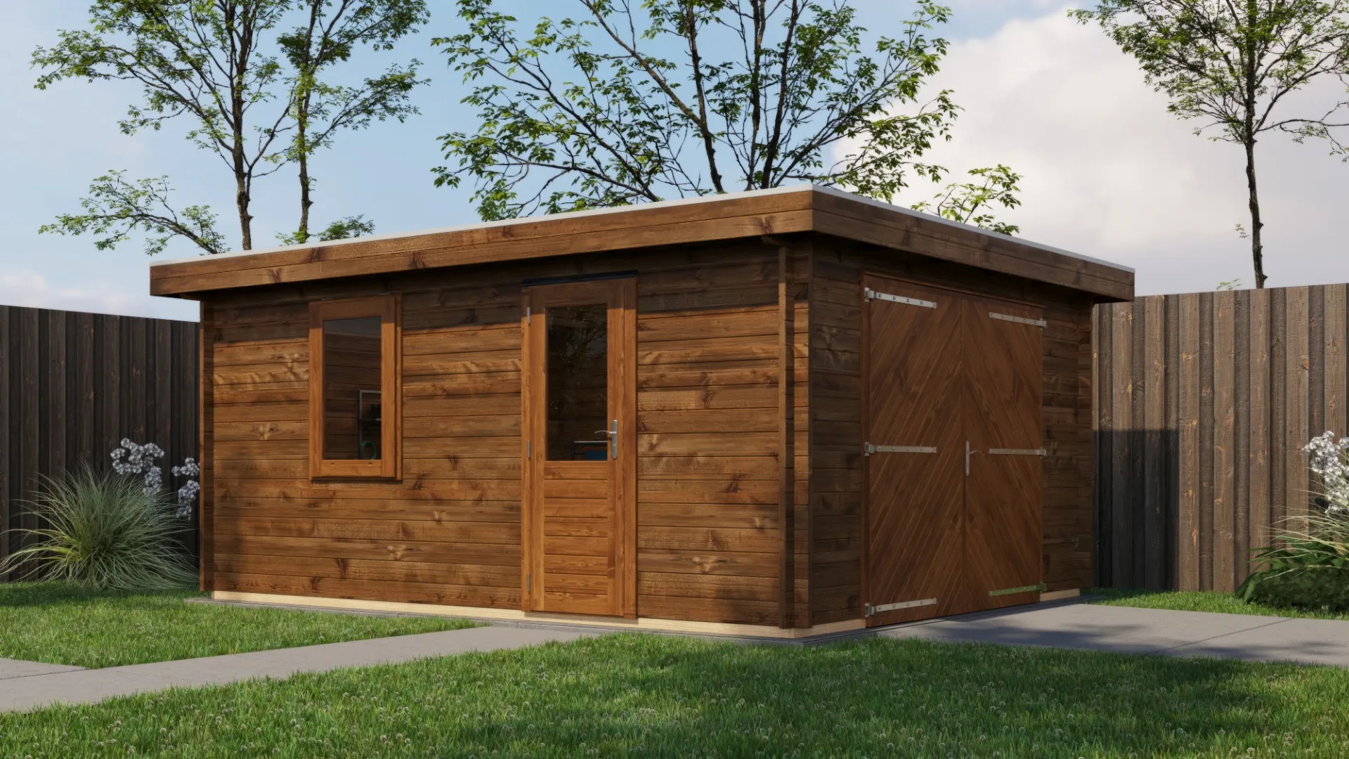 Lugarde Select | Tuinhuis Lochem met Garagedeur 400 x 500 | Keteldruk Bruin