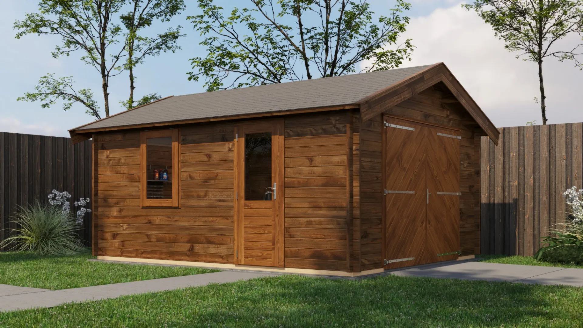 Lugarde Select | Tuinhuis Kesteren met Garagedeur 400 x 500 | Keteldruk Bruin