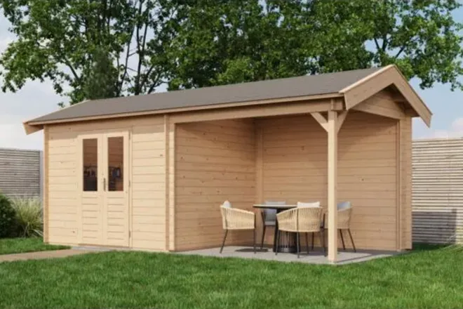 Lugarde Select | Tuinhuis Varsseveld met Overkapping Rechts 300 + 300 x 250 | Onbehandeld