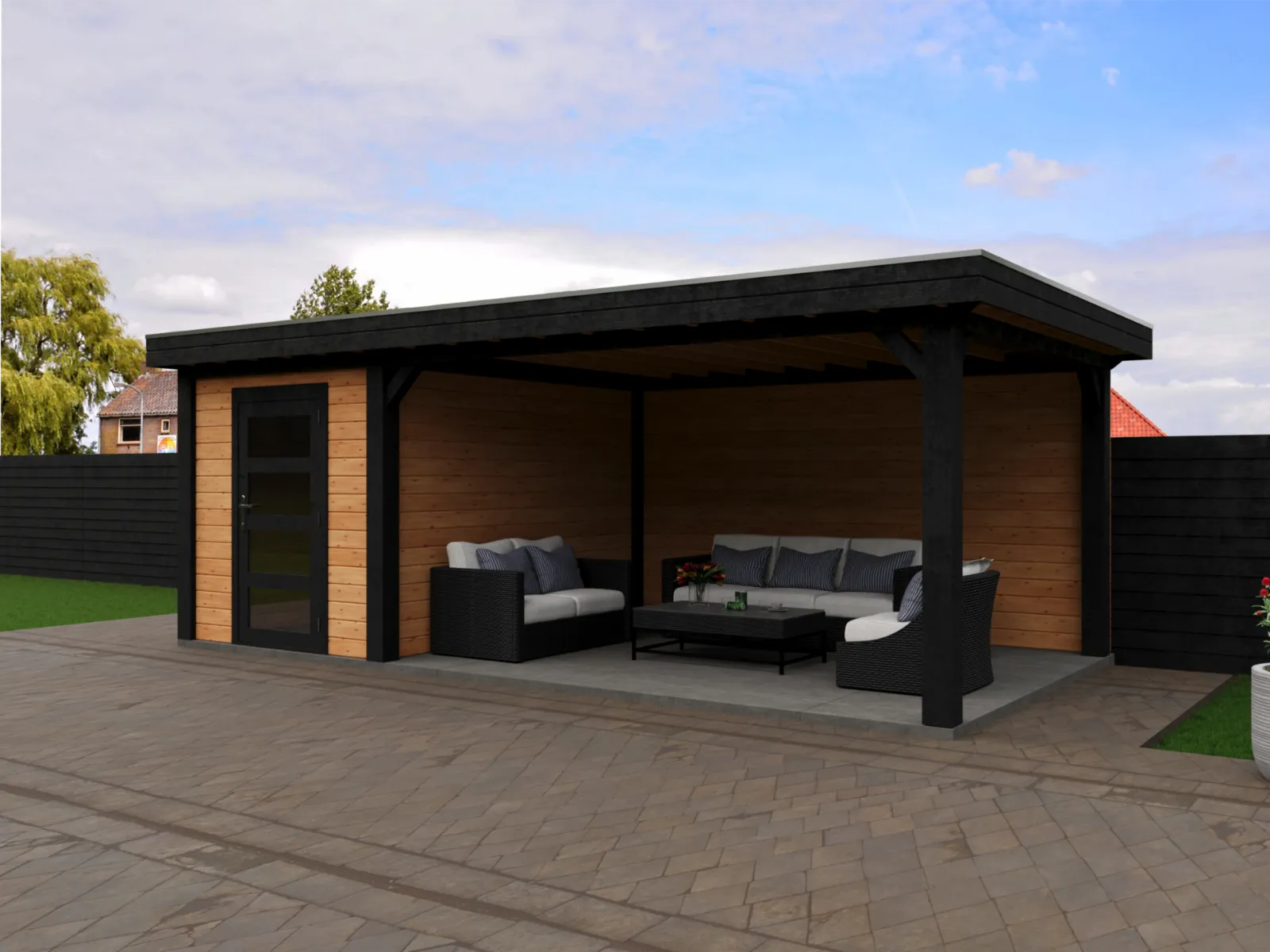 Fonteyn | Tuinhuis Xenna met Overkapping 600 x 300 Exclusief